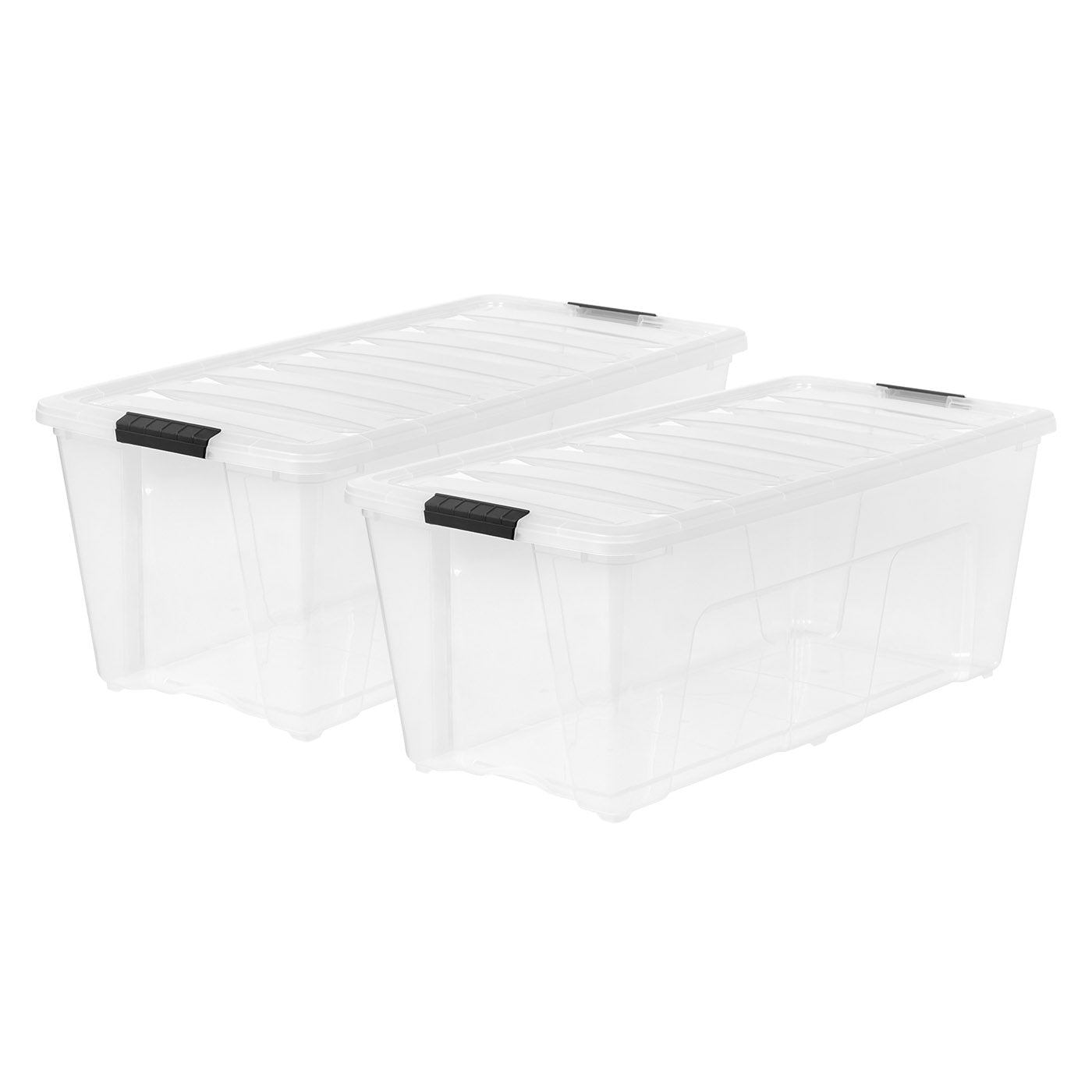 IRIS USA 84 Qt. Plastic Storage Bin Tote Organizing Container with Durable Lid and Secure Latching Buckles, Stackable and Nestable, 2 Pack, clear with Black Buckles - IRIS USA, Inc.