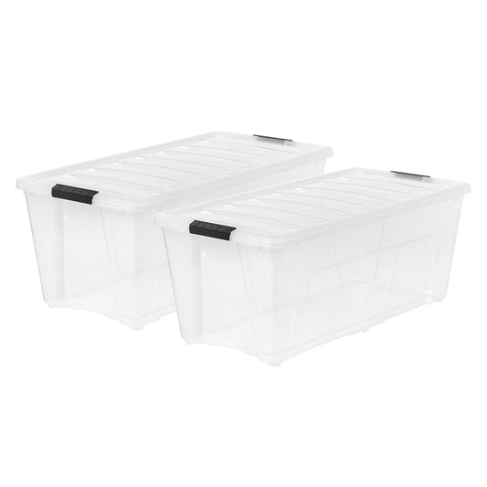 IRIS USA 84 Qt. Plastic Storage Bin Tote Organizing Container with Durable Lid and Secure Latching Buckles, Stackable and Nestable, 2 Pack, clear with Black Buckles - IRIS USA, Inc.