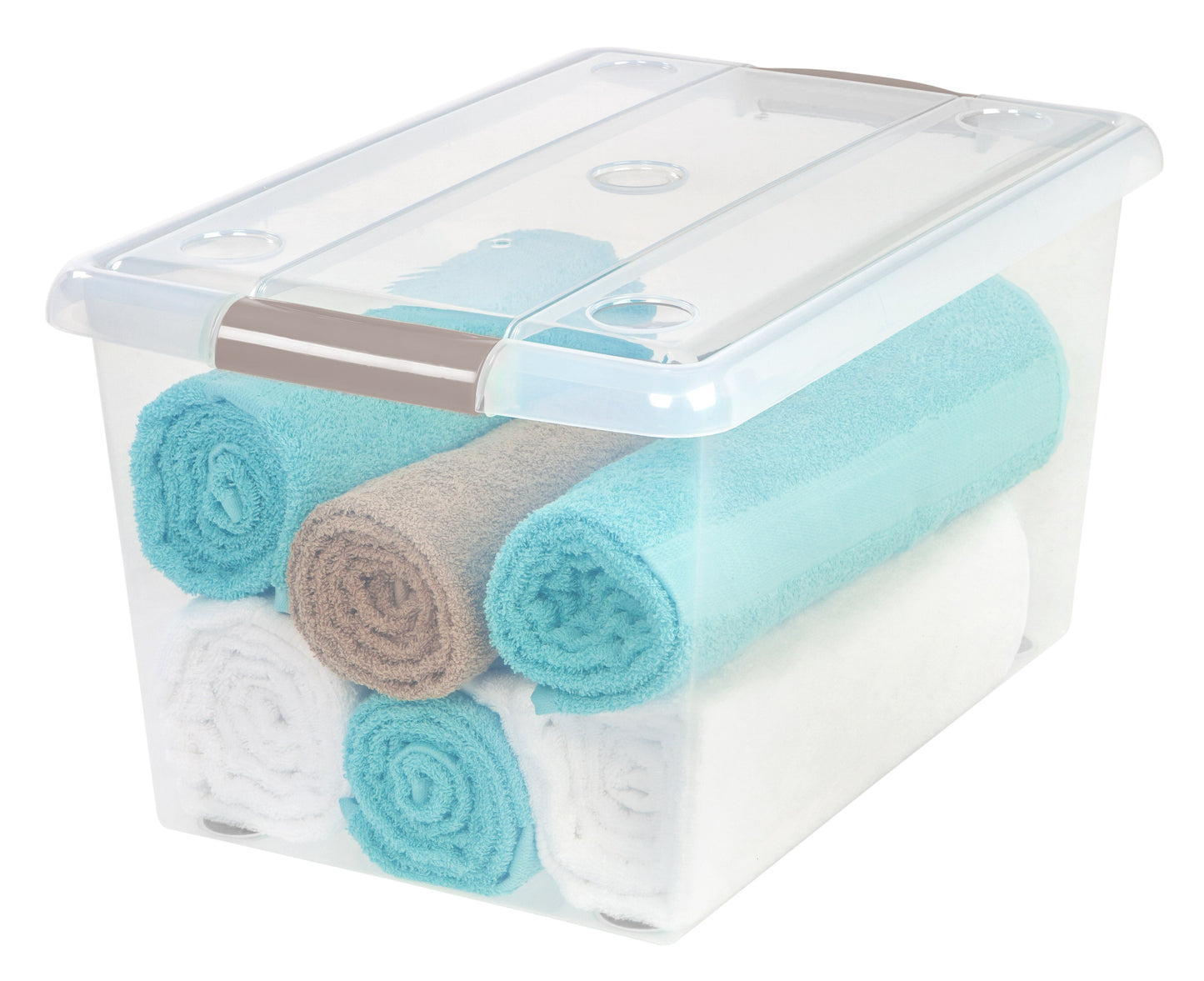 61 Quart Store And Slide Storage Box, 6 Pack, Clear with Tan Handles - IRIS USA, Inc.