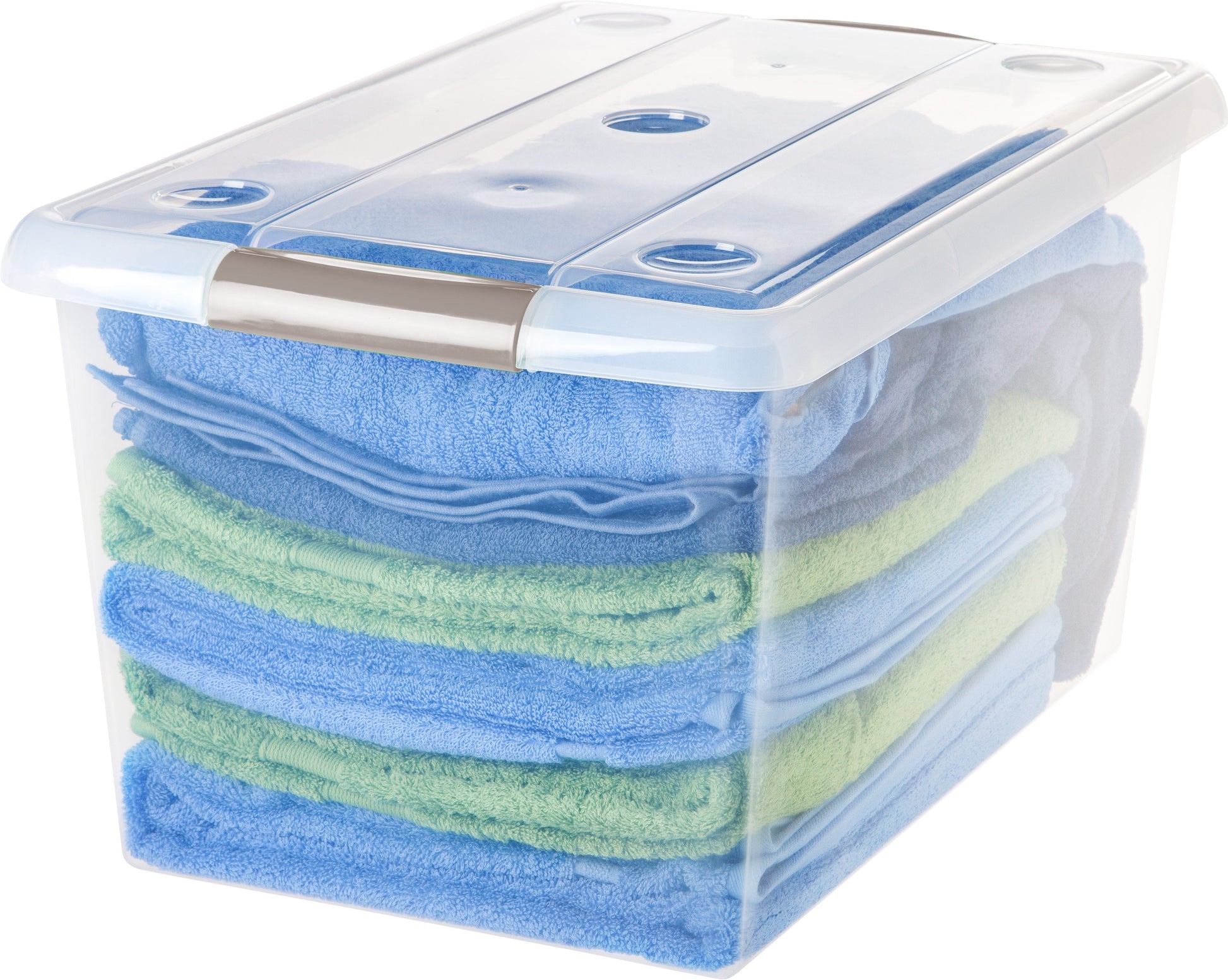 61 Quart Store And Slide Storage Box, 6 Pack, Clear with Tan Handles - IRIS USA, Inc.