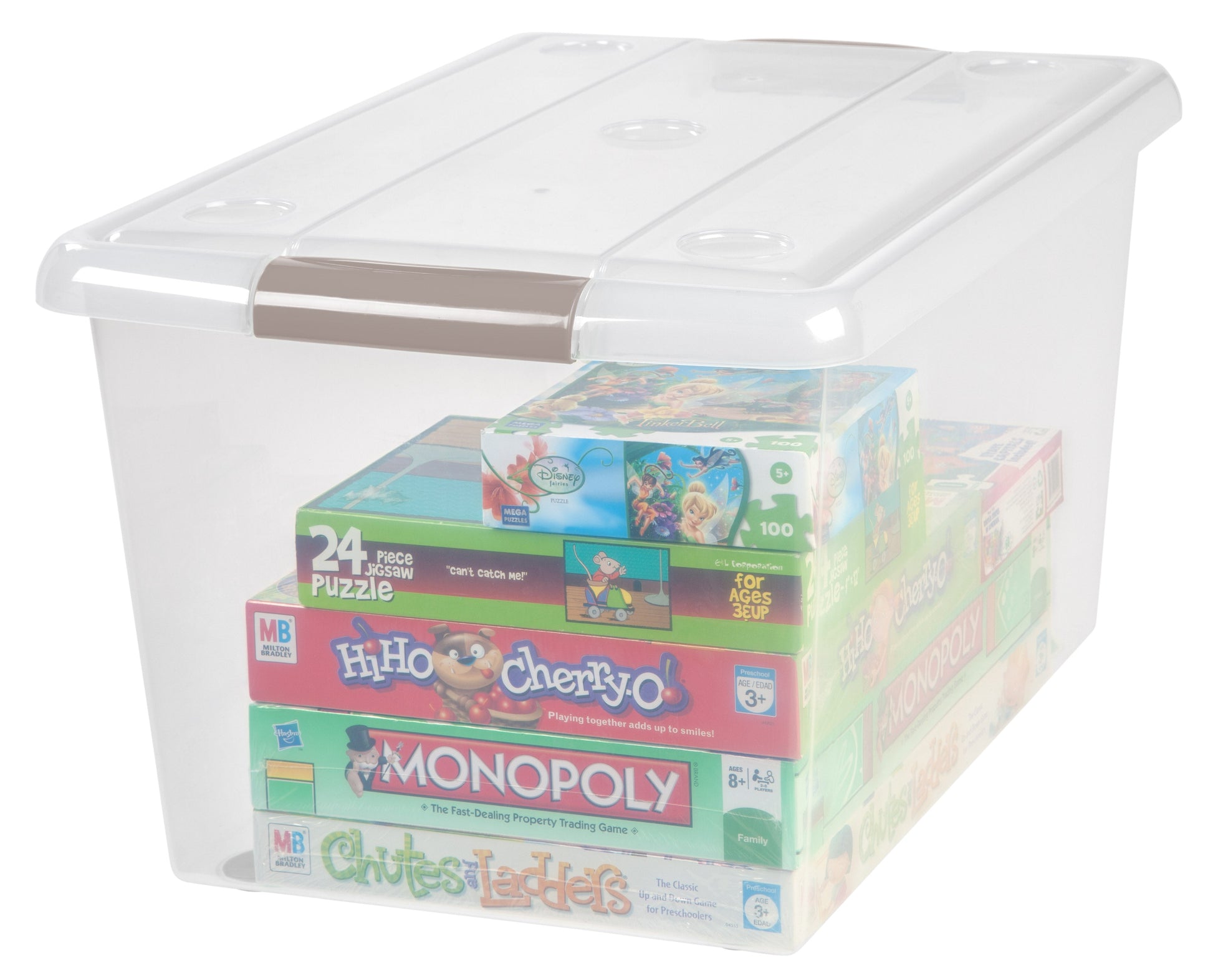 61 Quart Store And Slide Storage Box, 6 Pack, Clear with Tan Handles - IRIS USA, Inc.