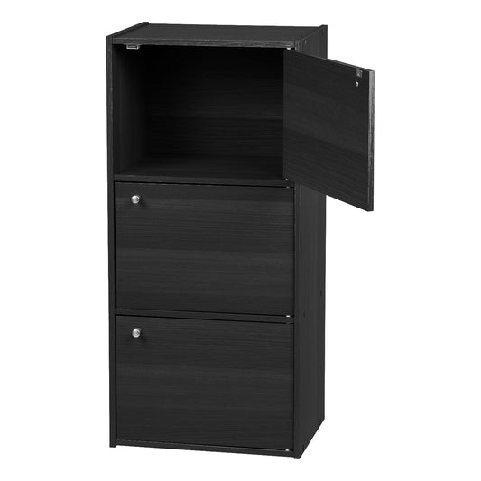 IRIS USA 3 Tier Small Storage Cabinet, Portable Storage Shelf Unit, Small Bookcase with Doors, Black - IRIS USA, Inc.