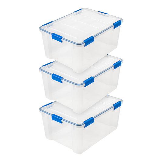 60 Quart WEATHERTIGHT Multi-Purpose Storage Box, Clear with Blue Buckles, 3 Pack - IRIS USA, Inc.