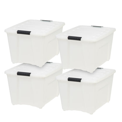 IRIS USA 53 Qt. Plastic Storage Bin Tote Organizing Container with Durable Lid and Secure Latching Buckles, Stackable and Nestable, 4 Pack, Pearl with Black Buckle - IRIS USA, Inc.