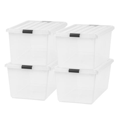 IRIS USA 91 Quart Large Storage Bin Utility Tote Organizing Container Box with Buckle Down Lid for Clothes Storage, 4 Pack, Clear - IRIS USA, Inc.