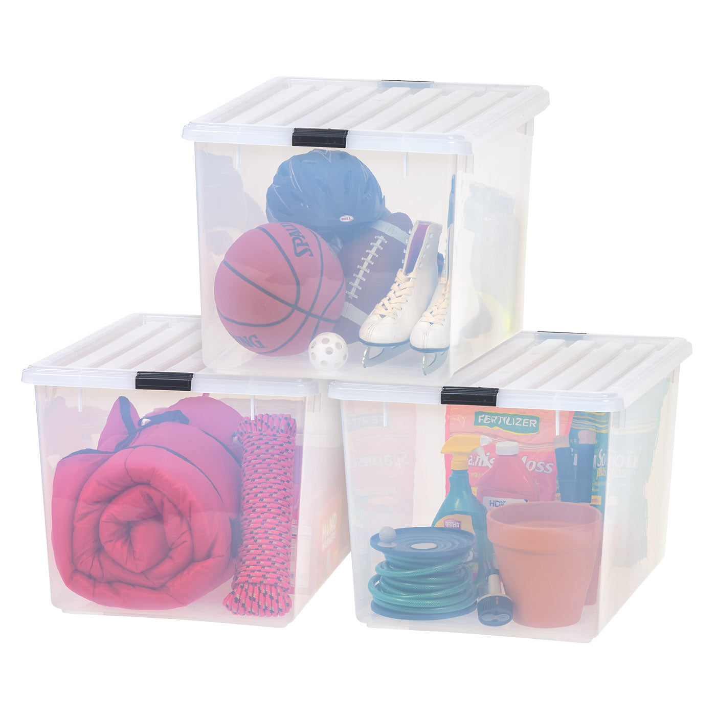 IRIS USA 132 Quart Large Storage Bin Utility Tote Organizing Container Box with Buckle Down Lid for Clothes Storage, 3 Pack, Clear - IRIS USA, Inc.