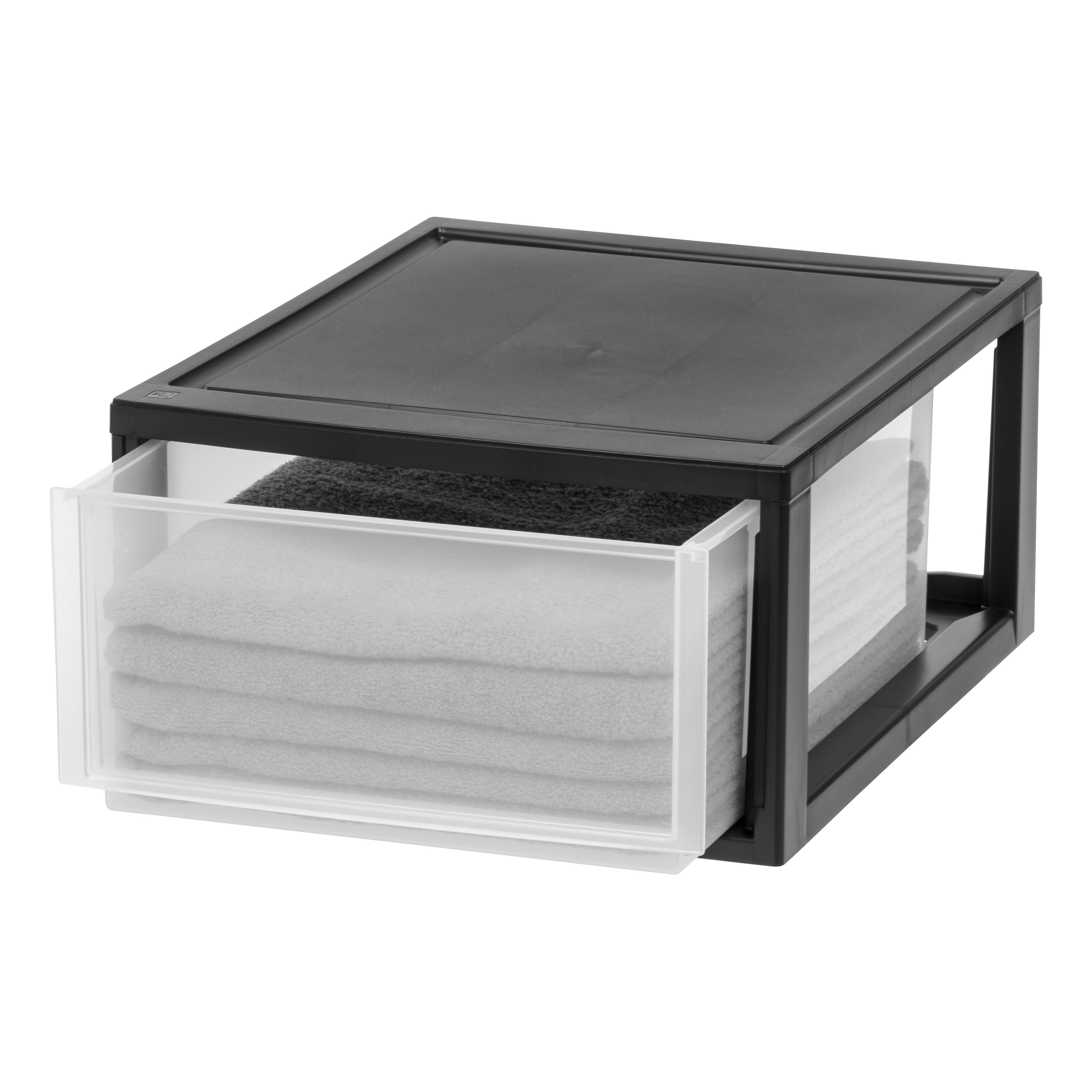 Stackable Drawer Unints Compact Stacking, Stackable Plastic Drawer Unit, 29.5 Quart, Black, 2 ...