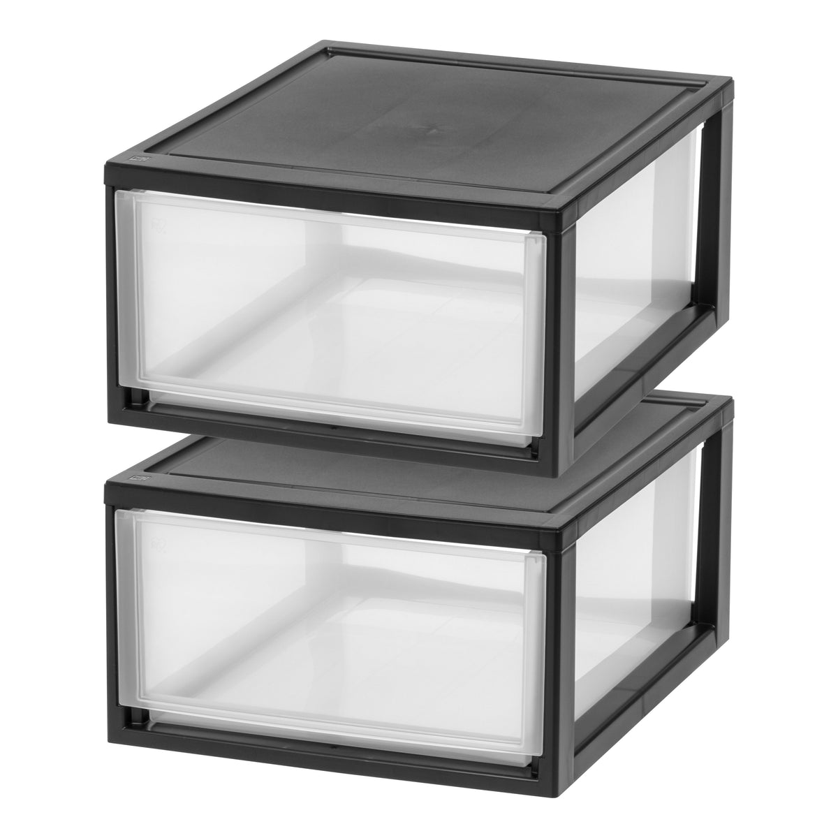 Stackable Drawer Unints Compact Stacking, Stackable Plastic Drawer Unit, 29.5 Quart, Black, 2 ...