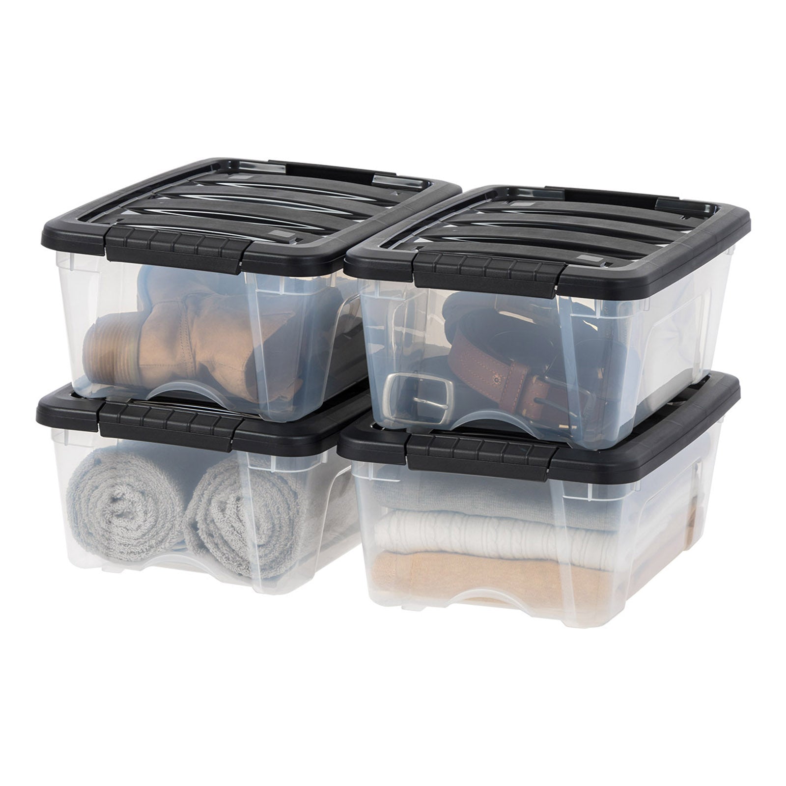 Plastic Storage Bins, Stackable Storage Container with Secure Latching Buckles and Black Lid, 12 Qt. - IRIS USA, Inc.