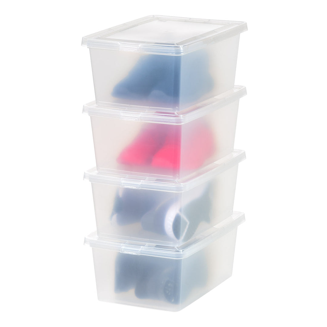 IRIS USA 14.5 Quart Plastic Storage Bin Tote Organizing Container with Latching Lid for Shoes, Heels, Action Figures, Crayons/Pens, Art Supplies, Stackable and Nestable, 4 Pack, Clear - IRIS USA, Inc.