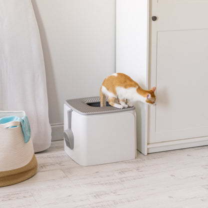 IRIS USA Premium Top Entry Cat Litter Box PRCL-SQ, White - IRIS USA, Inc.