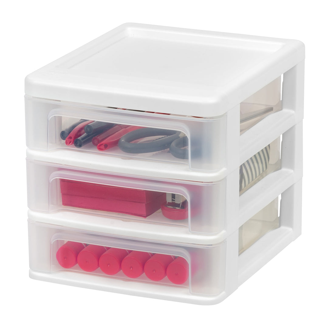 Compact Desktop 3-Drawer System, 4 Pack, White - IRIS USA, Inc.