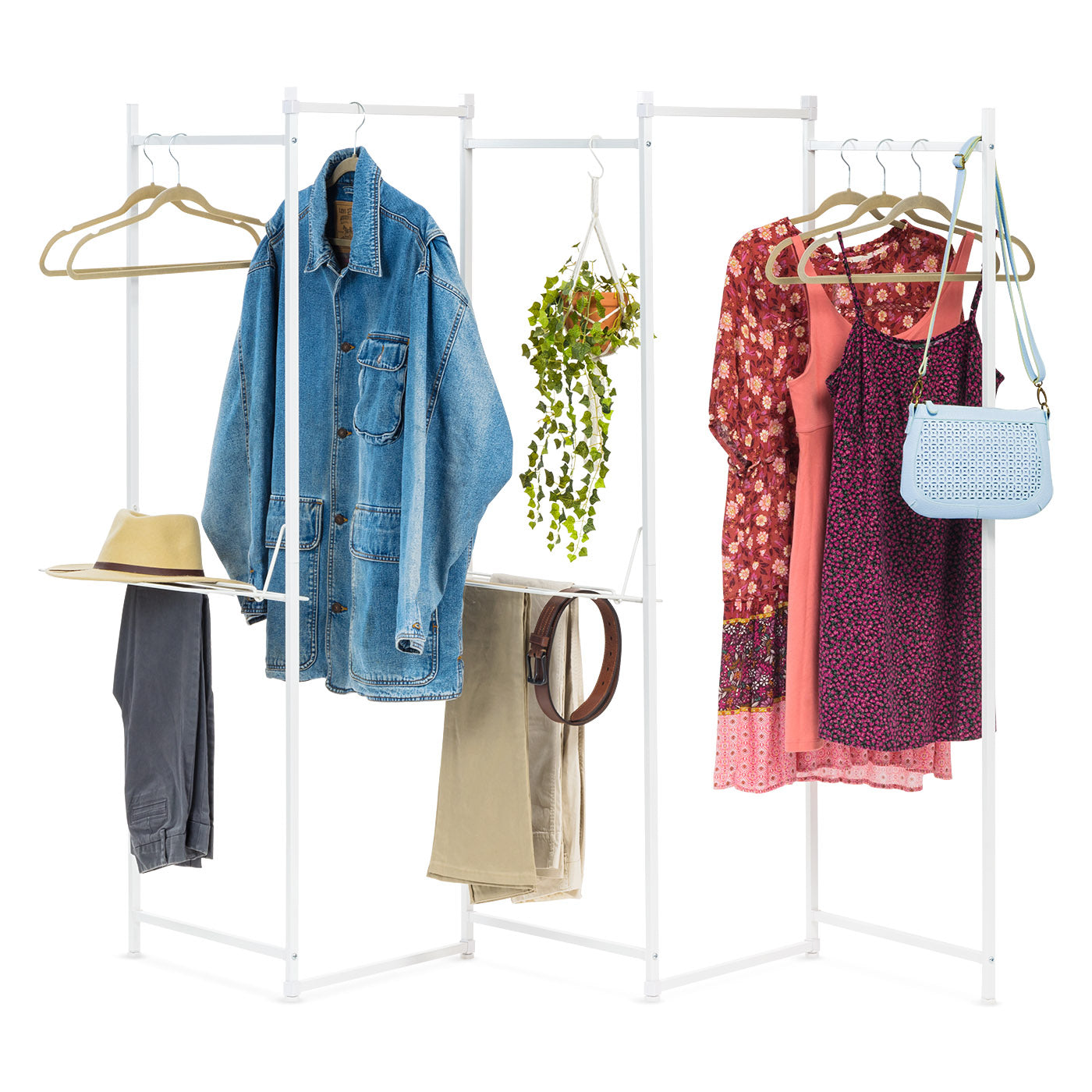 IRIS USA Clothes Rack, Collapsible Clothing Rack, Foldable Clothes Drying Rack, Garment Rack with Shelves, White Clothing Rack with 5 Panels - IRIS USA, Inc.