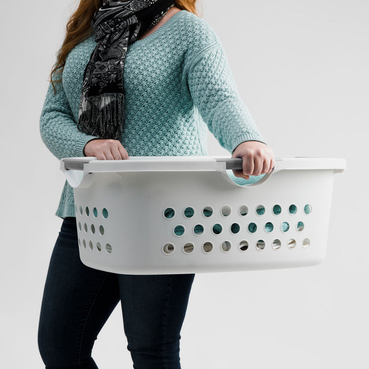 IRIS USA 48L Plastic Hip Hold Laundry Basket Hamper Organizer with Built-In Comfort Carry Handles, 1.3 Bushel, for Closet, Dorm, Laundry Room, Bedroom, Nestable, Ventilation Hole, Large, White - IRIS USA, Inc.