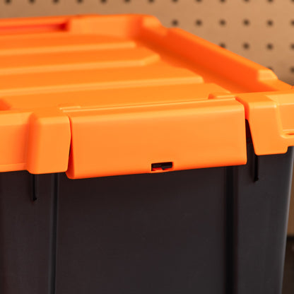 5 Gallon Store-It-All Tote, 3 Pack, Black bottom with Orange lid and buckles - IRIS USA, Inc.