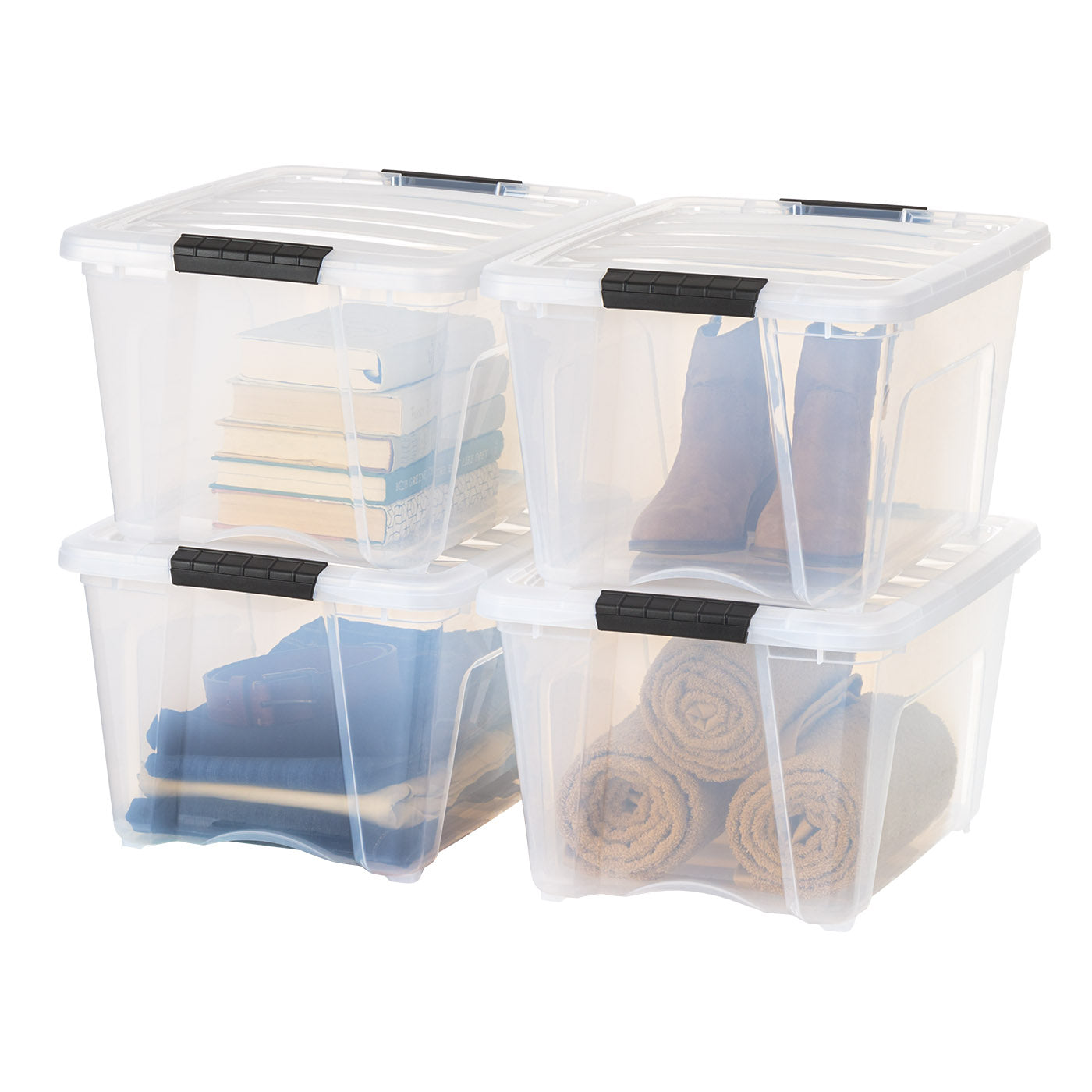 Stack & Pull™ Storage Box - 32 QT Clear 4 Pack - IRIS USA, Inc.