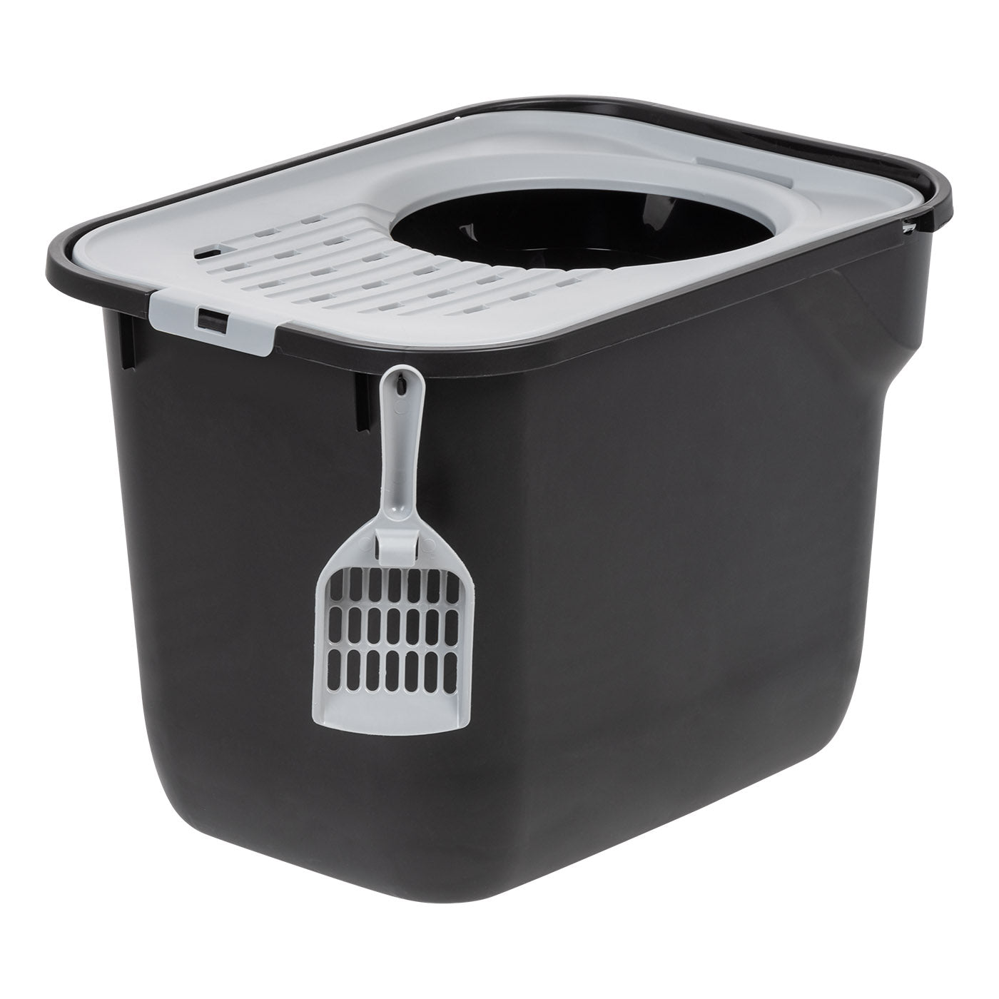 Top Entry Cat Litter Box with Scoop Black