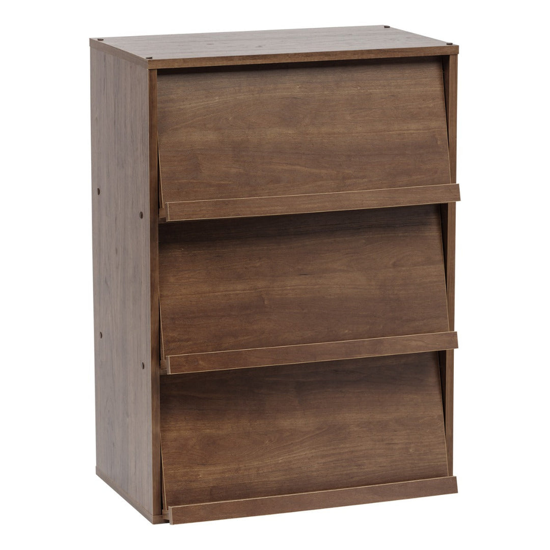 3-Tier Wood Shelf with Pocket Doors, Brown, Collan Series - IRIS USA, Inc.