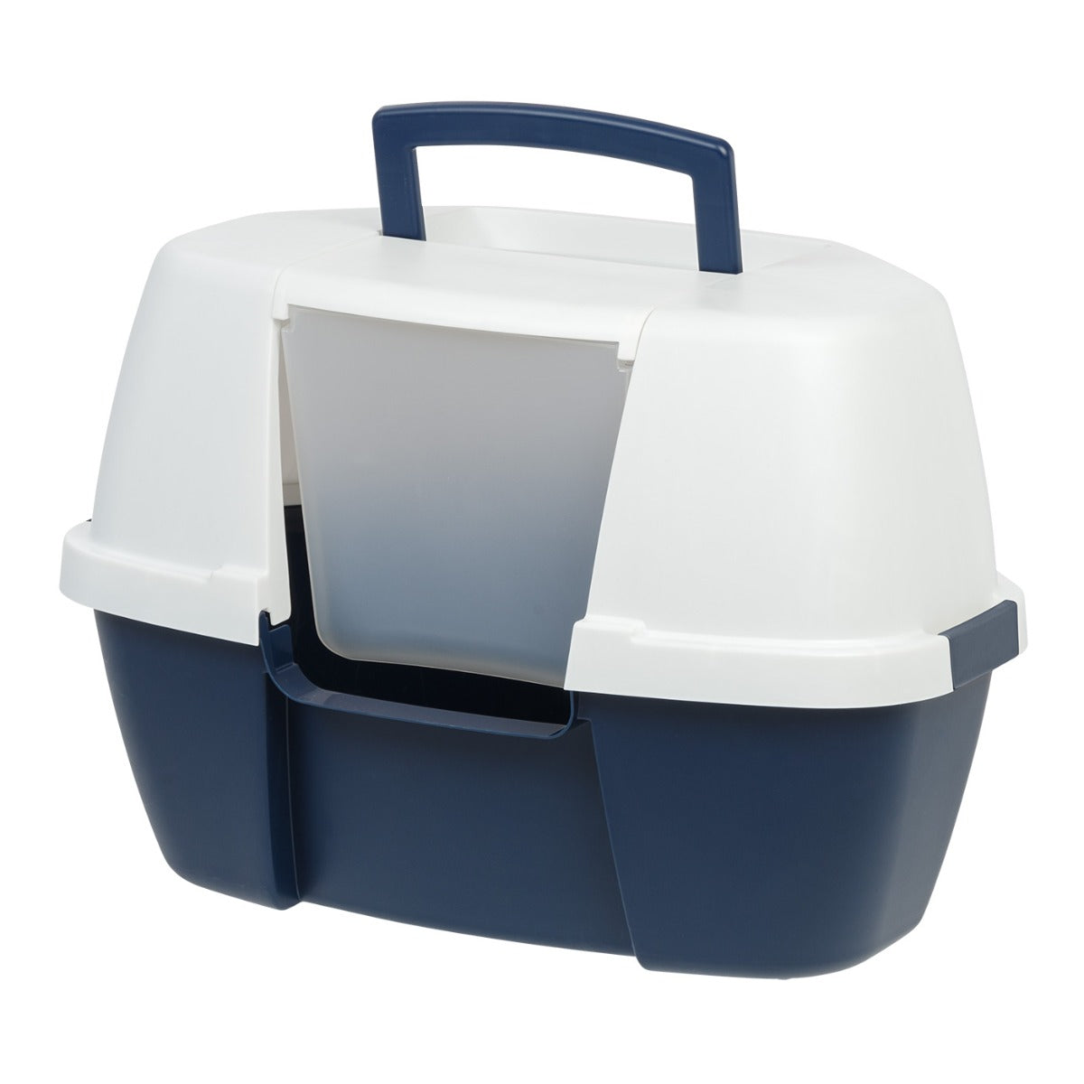 Large Hooded Corner Litter Box with Scoop, Navy - IRIS USA, Inc.